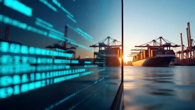 Photo of shipping delay EU featuring container ship backlog at port cranes idle and digital display of delay alerts with logistics managers coordinating rescheduling in  Photo Stock  Concept  and empt