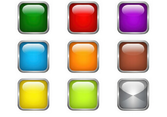 3d glossy app icon set, colorful buttons on transparent background