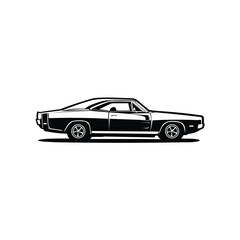 Classic muscle car monochrome vector isolated in white background