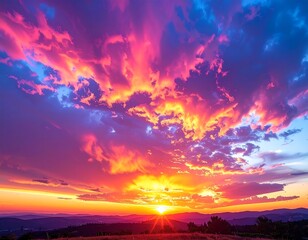 Fototapeta premium Vibrant Sunset Sky - A Colorful Display of Natures Beauty.