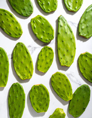 Flat Lay of Nopales (Cactus Paddles) Slices