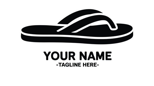 Black silhouette of a flip flop sandal with text placeholders for name and tagline footwear shoe