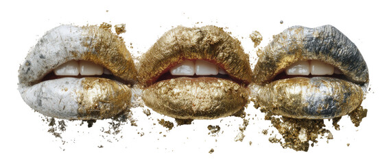 Elegant Artistic Lips Displaying Unique Colors and Textures on a Transparent Background