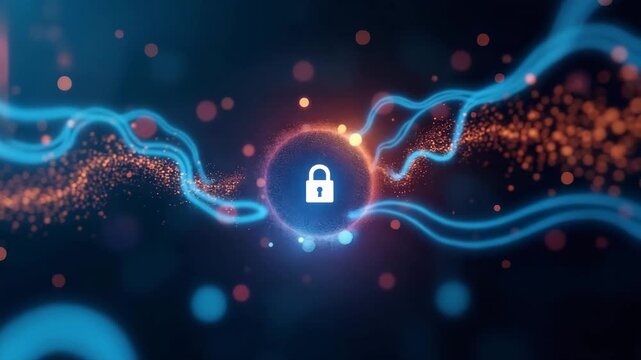 An abstract artistic representation of zero trust continuous authentication, showcasing a digital flow of data and user interactions within a secure, calming environment offering copy space.