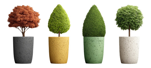 Varied Greenery Potted Plants with Unique Shapes on Isolated Transparent Background