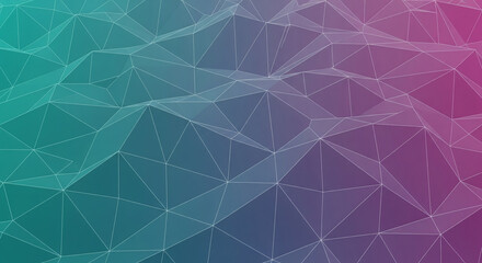 Vibrant abstract geometric background with a low poly triangular mesh structure and a colorful teal to magenta gradient