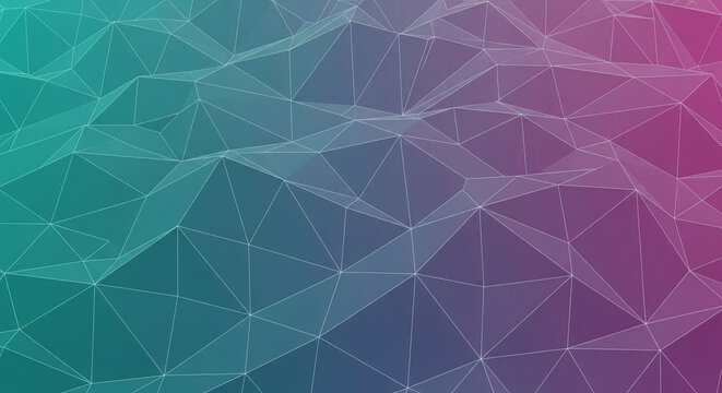Vibrant abstract geometric background with a low poly triangular mesh structure and a colorful teal to magenta gradient