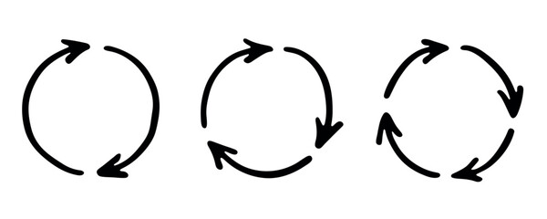 Set of hand drawn recycle arrow icon Recycling resources symbol Reuse of materials, zero waste, green environment, saving the planet