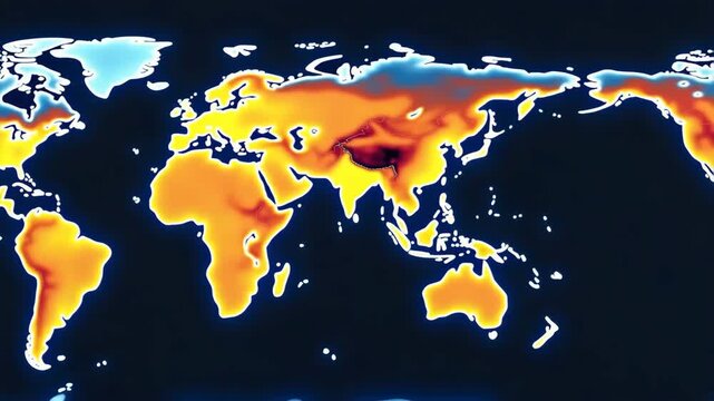 Digital heat map comparing rising temperature anomalies over decades displayed on global world map background to highlight rising temperature trends in  Photo Stock  Concept  and empty space on the le