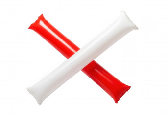Red white inflatable thunder sticks isolated on a transparent background
