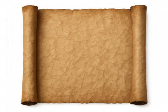 Old blank parchment scroll with natural rough texture. Ready for text or message, isolated on transparent background