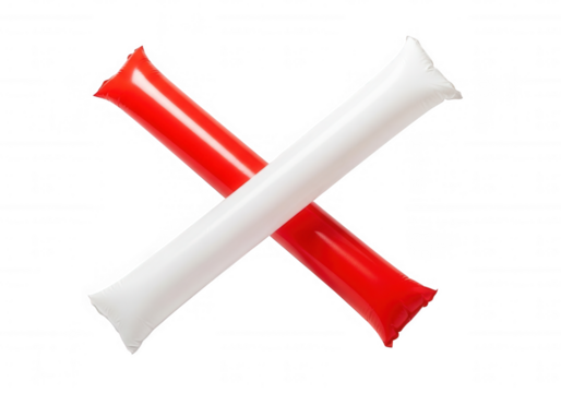 Red white inflatable thunder sticks isolated on a transparent background