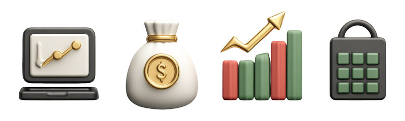 Financial Growth Icons on Isolated Transparent Background for Modern Art Style