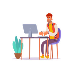 Casual Guy Typing on Desktop PC - Remote Work and Learning Concept