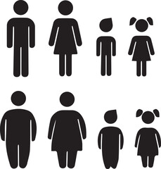 Human Body Type Icon Set - People Figures with Standard and Obese Silhouettes