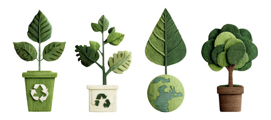 Eco-Friendly Plant Illustrations with Various Green Designs and Textures
