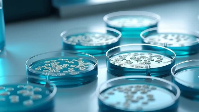 Close?up of water bacteria test workflow showing petri dishes with bacterial colonies developing after incubation from river water sample in  Photo Stock  Concept  and empty space on the left side