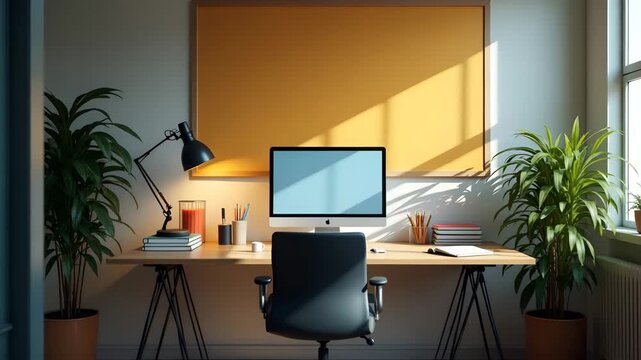 Captivating scene of a new employee office career start featuring first workstation setup personalized desk accessories motivational wall art welcoming ambiance in  Photo Stock  Concept  and empty spa