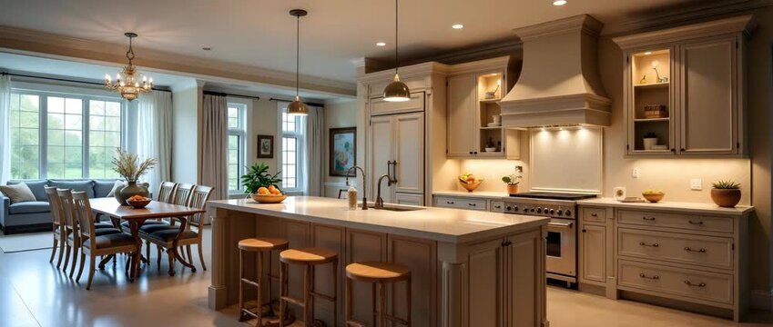 Elegant kitchen with recessed lighting featuring elegant cabinets and built in lighting LED lights under cabinets creating cozy atmosphere concept as An elegant kitchen featuring recessed lighting ele