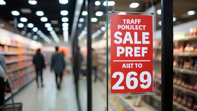 American retail store display featuring sale signage highlighting pricing adjustments after tariff implementation with shoppers observing merchandise and price tags in  Photo Stock  Concept  and empty