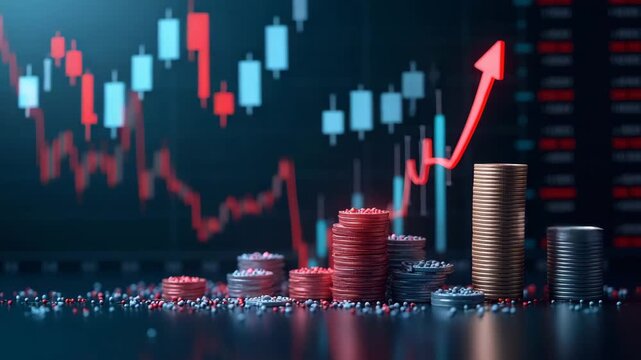 Visual representation of selling pressure with cluster of sell orders falling price markers and market depth chart showing relentless downward momentum in  Photo Stock  Concept  and empty space on the