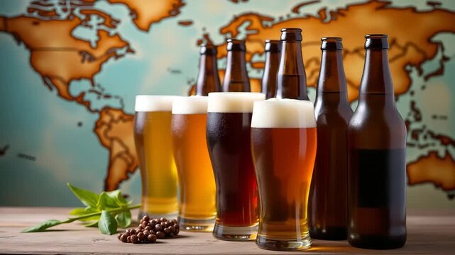 Local beer tasting showcase regional craft brew selection artisan bottles map backdrop highlight terroir flavor unique cultural identity beverage marketing concept in  Photo Stock  Concept  and empty 