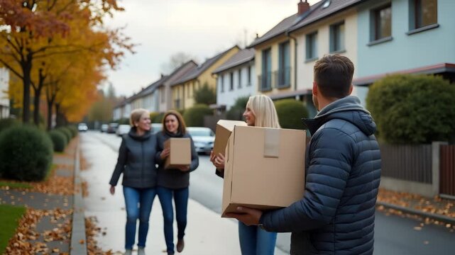 Neighbors volunteering to help broken homes flood victims by delivering cleaning kits food parcels and temporary shelter supplies to displaced families in  Photo Stock  Concept  and empty space on the
