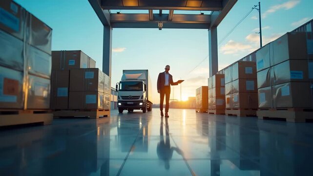 Supply chain managers coordinating cross border shipment of perishable goods optimizing refrigerated transport routes compliance regulations in  Photo Stock  Concept  and empty space on the left side