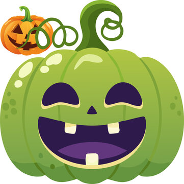 Happy Green Pumpkin Jack O'Lantern with Missing Teeth