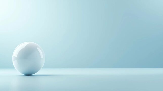 Minimalist Design of a Single Shiny White Sphere on a Light Blue Background.