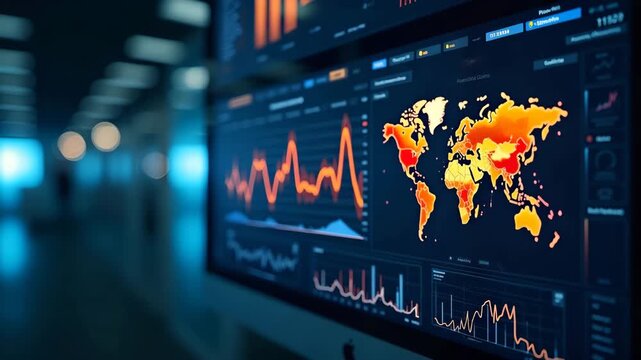 Data analyst visualizing global warming data trends on interactive dashboard with temperature anomaly maps and time?series graphs in  Photo Stock  Concept  and empty space on the left side