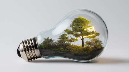 Eco forest inside light bulb symbolizing green energy and sustainability