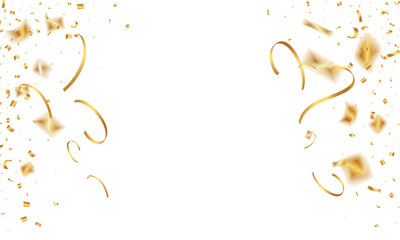 Celebrate success with shimmering golden confetti and ribbons, perfect for adding a touch of luxury and festivity to your designs and promotions now