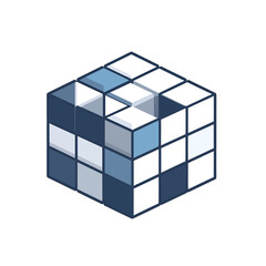 Obraz premium Isometric Cube with Light Blue and Dark Blue Squares on White Background