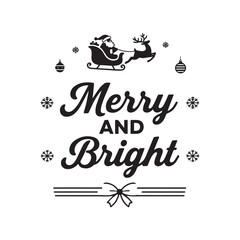 Merry AND Bright Festive Silhouette Design with Santa Sleigh, Snowflakes, and Silver Accents.