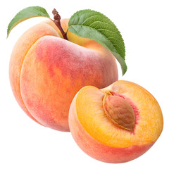 Fresh Summer Peach Fruit on Transparent Background for Advertising and Packaging