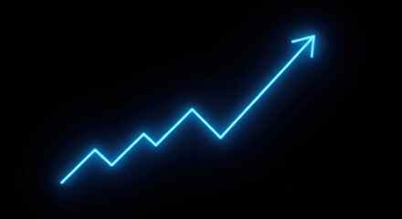 Blue Neon Graph Line Ascending on Black Background symbolizing Growth and Success