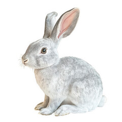 Obraz premium Realistic image of a charming gray rabbit isolated on transparent background, showcasing its soft fur, perky ears, and endearing expression in a lifelike depiction