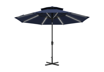 Sleek Navy Blue LED Patio Umbrella with Cross Base