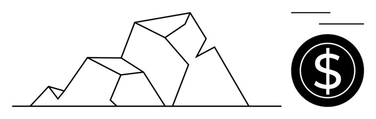 Geometric mountains paired with a dollar sign to represent natural resource extraction, economic growth, or sustainability. Ideal for mining, economy, wealth management, investment, sustainability