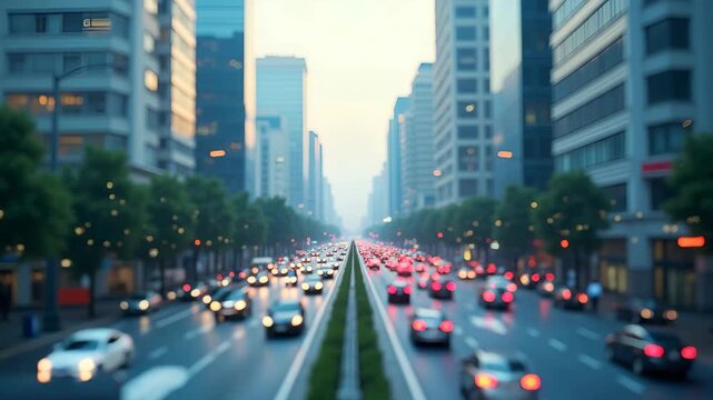 Urban planner assessing air pollution city effects with data overlays of PM2.5 concentrations and traffic density in metropolitan corridor in  Photo Stock  Concept  and empty space on the left side