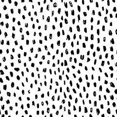 Seamless pattern of black random dots on white background. Ink doodle vector illustration for textile, packaging, website, wrapping, printing, stationery, scrapbooking. Monochrome minimalism.
