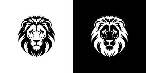 Fototapeta premium Black and white lion head illustrations on split
