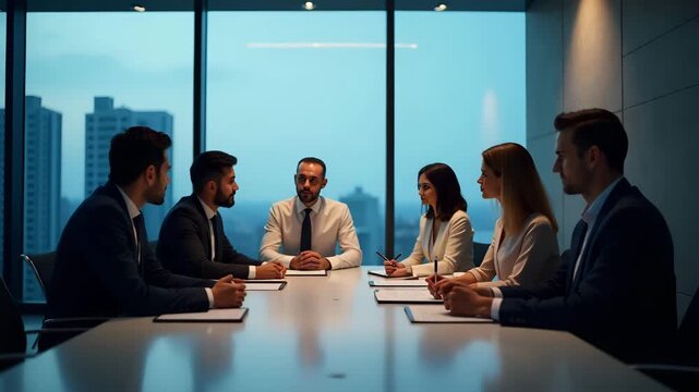 Executives debating business and politics intersection in strategy session focusing on regulatory risks market sentiment and stakeholder engagement strategies in  Photo Stock  Concept  and empty space