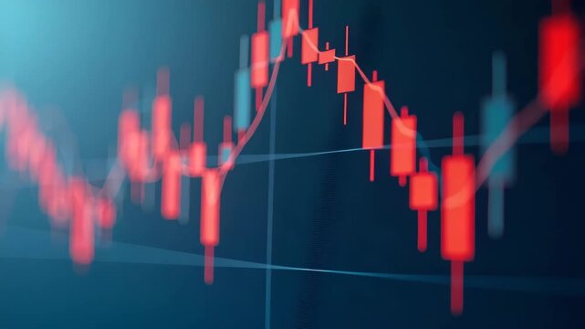 Detailed candlestick chart close?up showing consecutive red candles falling indicating persistent selling pressure in financial markets in  Photo Stock  Concept  and empty space on the left side