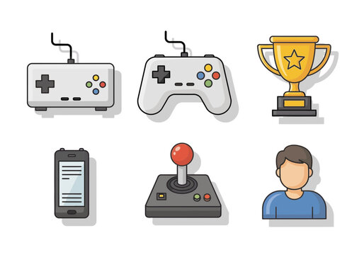 Gaming and achievement icons set on white background