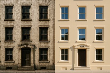 Fototapeta premium Building exterior renovation before and after transformation