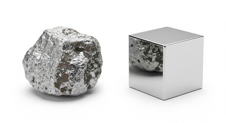 Platinum ore and refined ruthenium metal cube