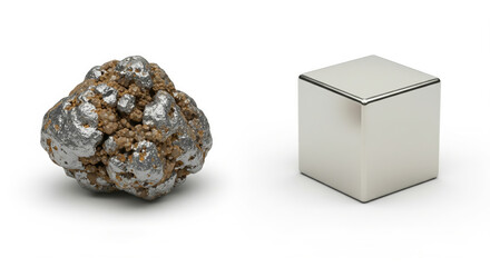 Rare earth ore and refined holmium metal cube