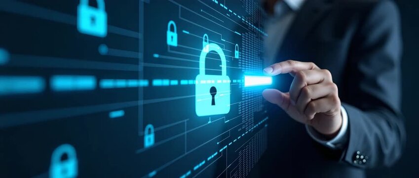 User enters login and password illustrating cybersecurity measures data protection encryption and secure user access to personal data. concept as Visual emphasizes safeguarding information with strong